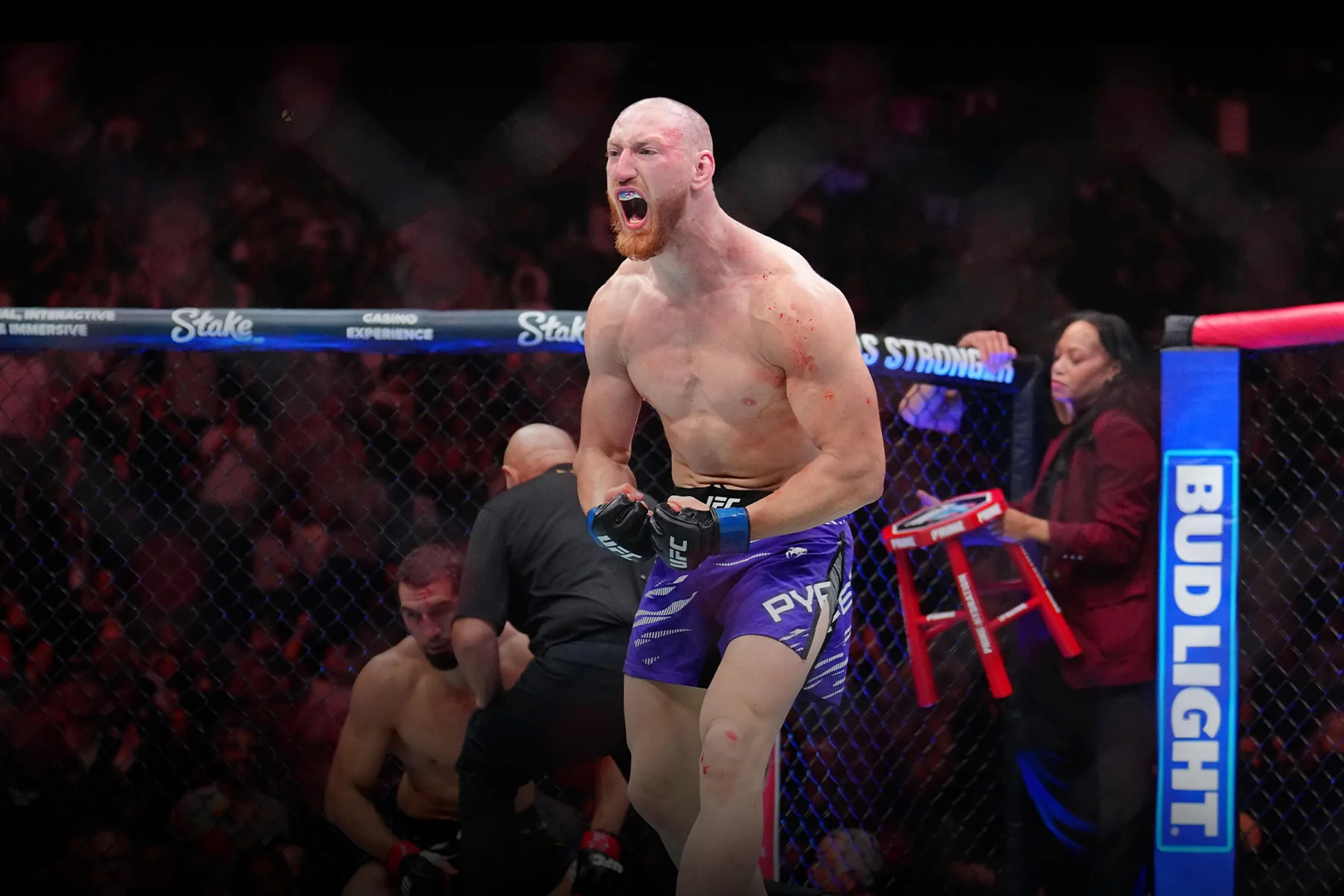 Joe Pyfer celebrates a UFC victory before his Seattle main event