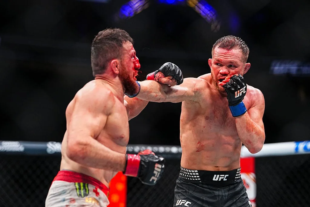 Petr Yan punches Merab Dvalishvili during their UFC 323 bantamweight championship fight