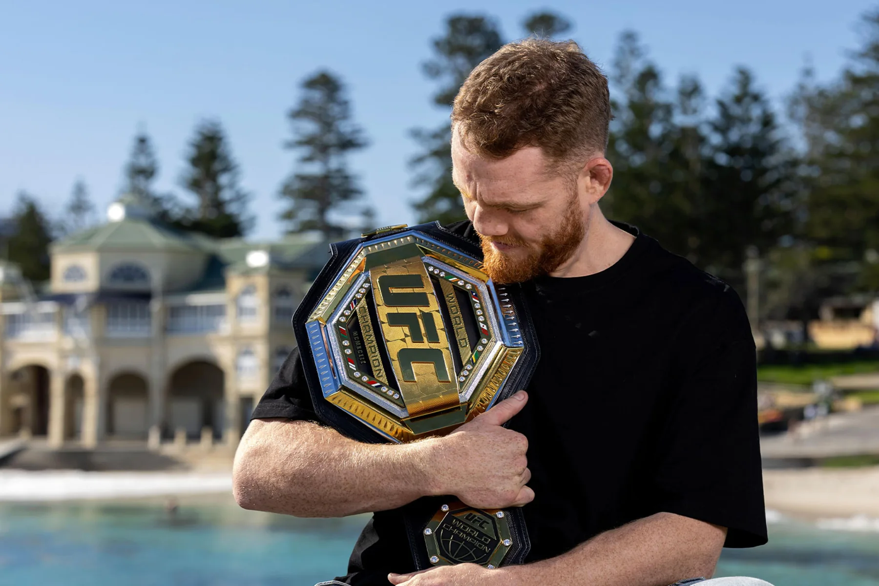 Jack Della Maddalena poses with the UFC welterweight belt before UFC 322