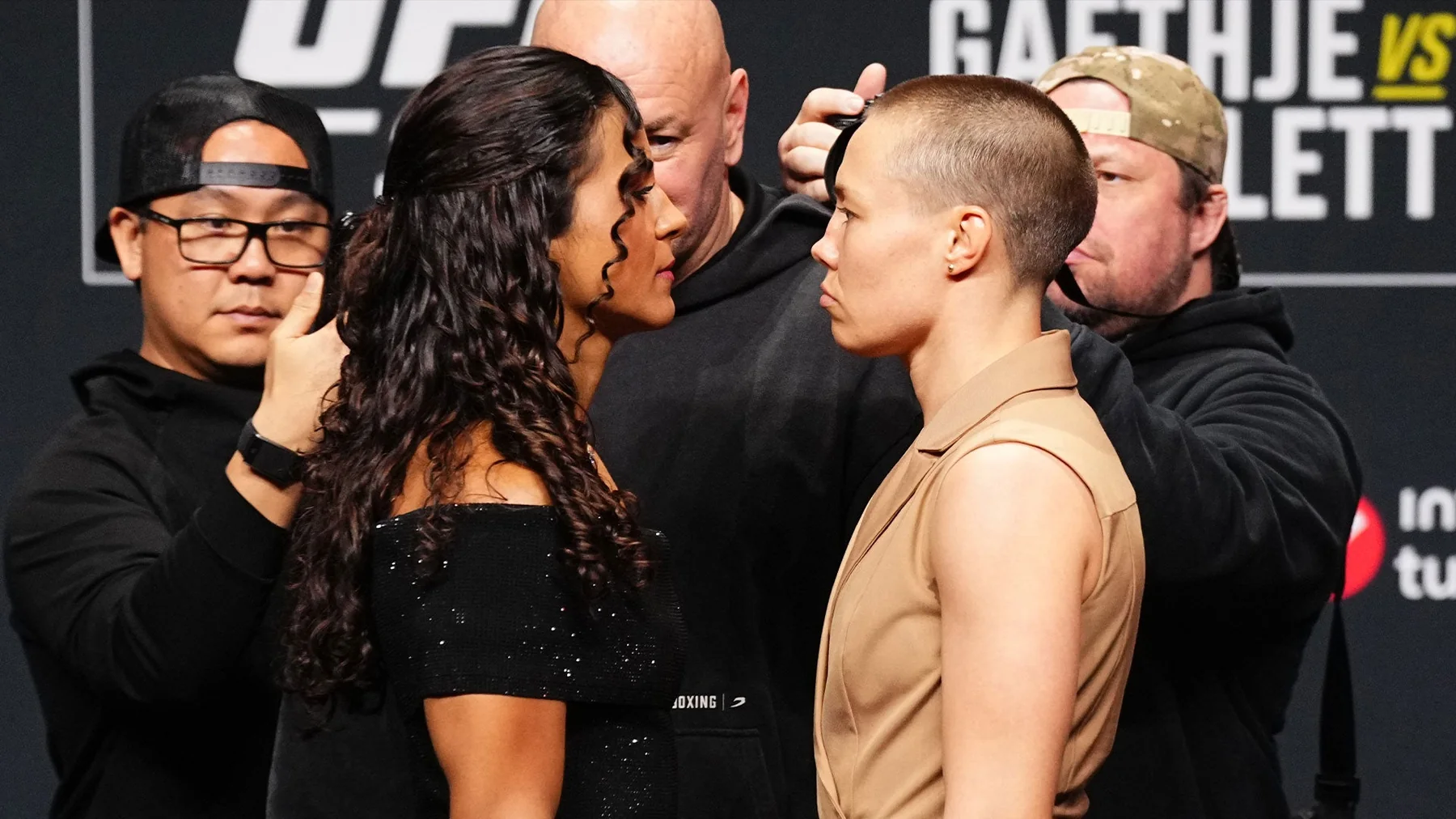 Natalia Silva at a UFC faceoff before an earlier flyweight bout