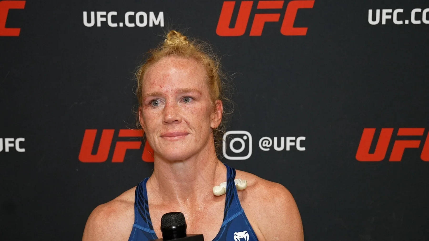 Holly Holm speaks after a past UFC event in San Antonio